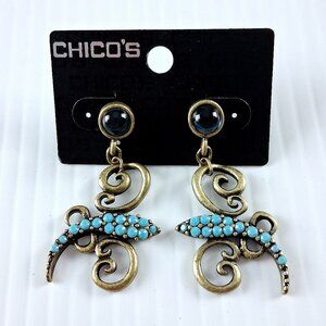 Chico's Gold Tone Turquoise Dangle Drop Earrings Hypoallergenic Fashion Jewelry